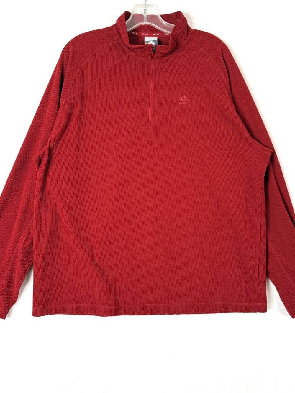 NIKE ACG Logo Thermal Waffle Outdoor Quarter Zip Mock Neck Top Mens XL Red